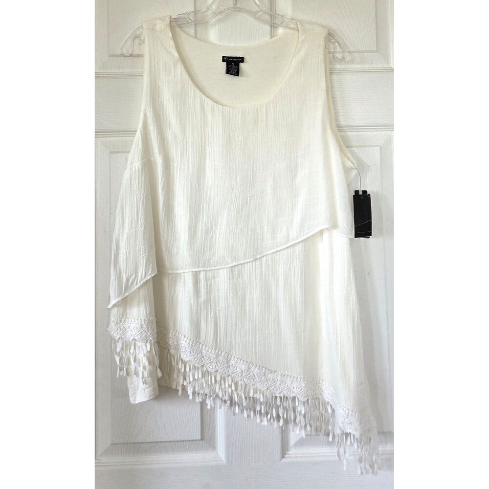 NEW DIRECTIONS Off White Layered Tunic Blouse Sleeveless Lace Trim Size XL NWT
